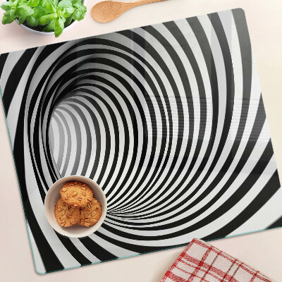 Planche à découper en verre Motif en spirale dans les tons de noir et blanc