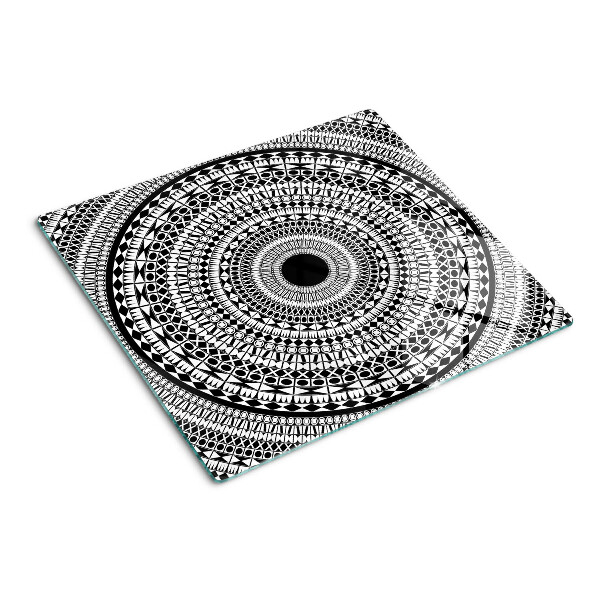 Planche à découper verre Mandala dans les tons de noir et blanc
