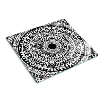 Planche à découper verre Mandala dans les tons de noir et blanc