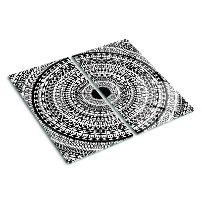 Planche à découper verre Mandala dans les tons de noir et blanc