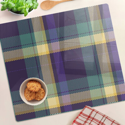 Planche à découper verre Motif à carreaux dans les tons violet et vert