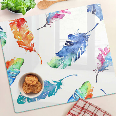 Planche à découper verre Plumes à l'aquarelle