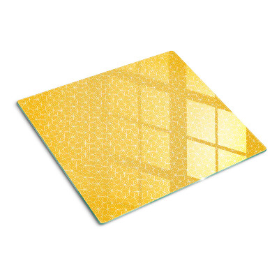 Planche à découper en verre Fleur de vie sur fond jaune