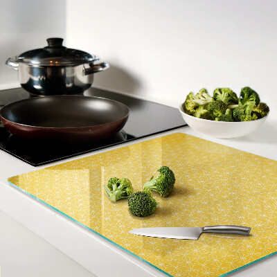 Planche à découper en verre Fleur de vie sur fond jaune
