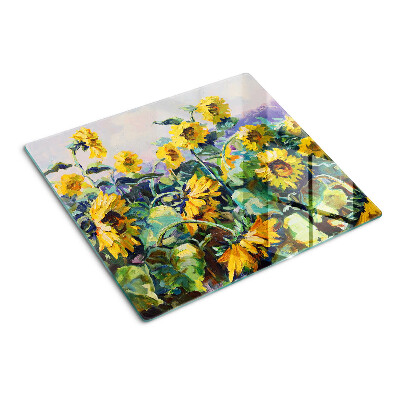 Planche à découper en verre Tournesols dans le jardin