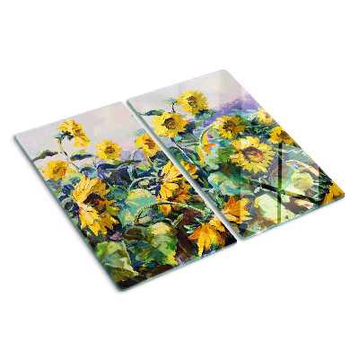 Planche à découper en verre Tournesols dans le jardin