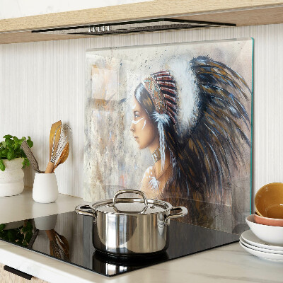 Planche à découper en verre Indien avec une coiffe de plumes