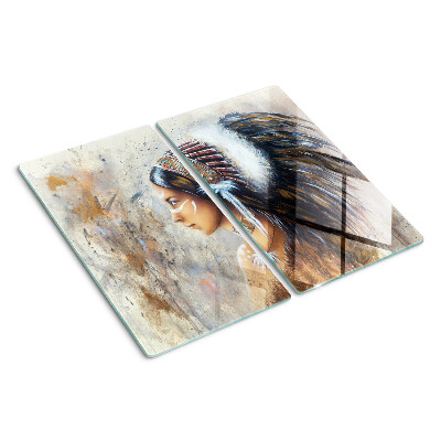 Planche à découper en verre Indien avec une coiffe de plumes