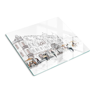 Planche à découper verre Paysage de café dans la ville