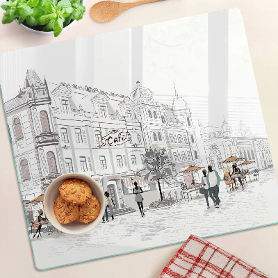 Planche à découper verre Paysage de café dans la ville