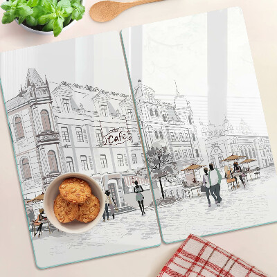 Planche à découper verre Paysage de café dans la ville