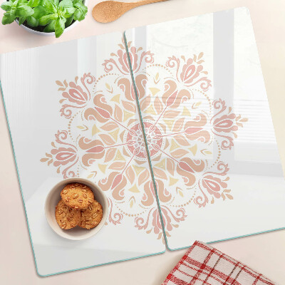 Planche à découper en verre Mandala dans les tons de rose