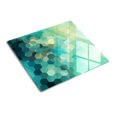 Planche à découper en verre Hexagones géométriques dans des tons de bleu