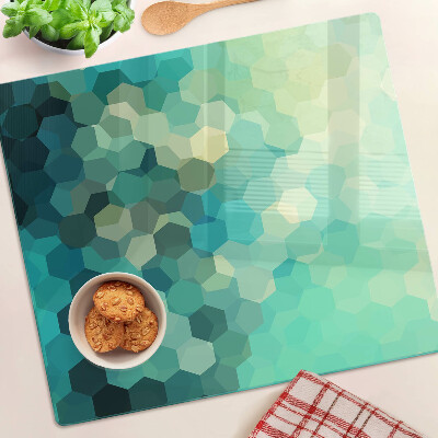 Planche à découper en verre Hexagones géométriques dans des tons de bleu