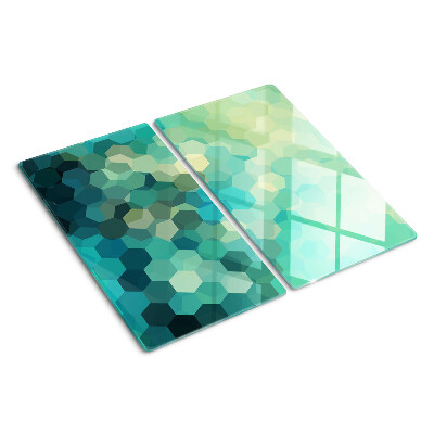 Planche à découper en verre Hexagones géométriques dans des tons de bleu