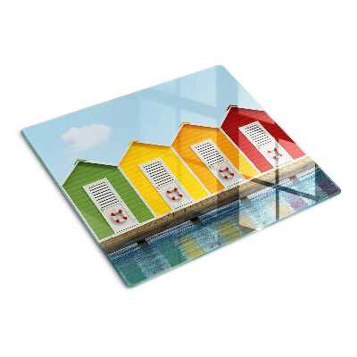 Planche à découper en verre Maisons colorées en bord de mer