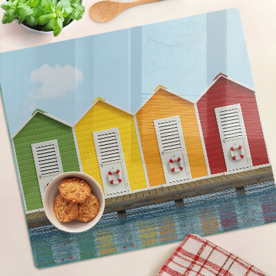 Planche à découper en verre Maisons colorées en bord de mer