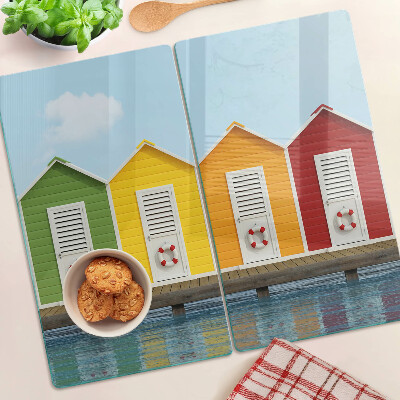 Planche à découper en verre Maisons colorées en bord de mer