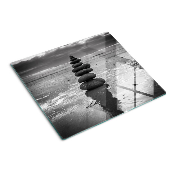 Planche à découper en verre Pierres de plage en noir et blanc