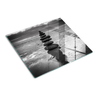 Planche à découper en verre Pierres de plage en noir et blanc
