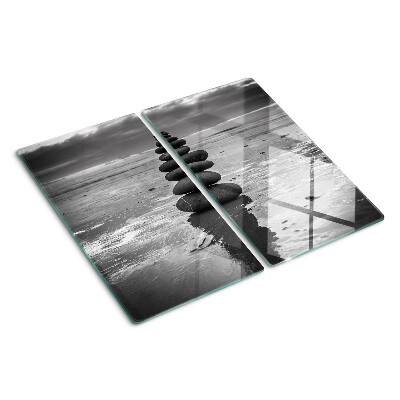 Planche à découper en verre Pierres de plage en noir et blanc