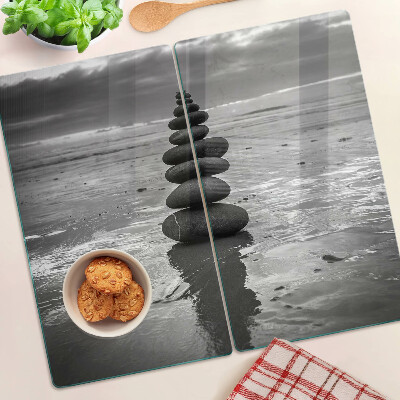 Planche à découper en verre Pierres de plage en noir et blanc