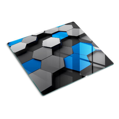 Planche à découper en verre Motifs hexagonaux dans les tons bleus et gris