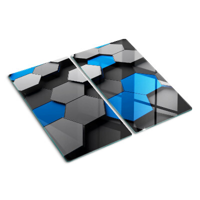 Planche à découper en verre Motifs hexagonaux dans les tons bleus et gris
