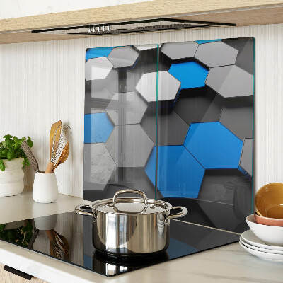 Planche à découper en verre Motifs hexagonaux dans les tons bleus et gris