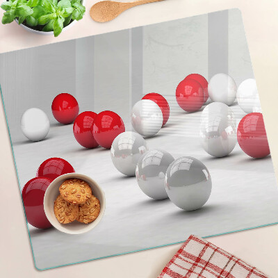 Planche à découper en verre Boules rouges et blanches