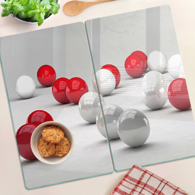 Planche à découper en verre Boules rouges et blanches