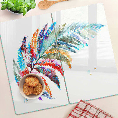 Planche à découper verre Feuilles de fougère aux couleurs de l'arc-en-ciel