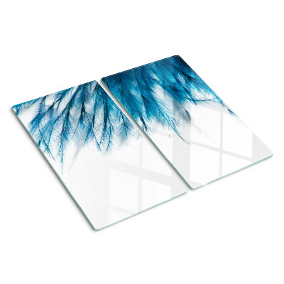 Planche à découper en verre Plumes bleues sur fond blanc