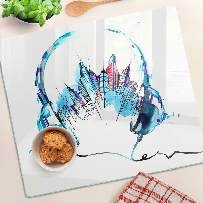 Planche à découper verre Casque avec un paysage urbain