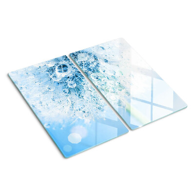 Planche à découper en verre Fleur de pissenlit avec des gouttes d'eau