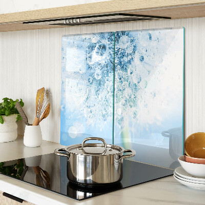 Planche à découper en verre Fleur de pissenlit avec des gouttes d'eau