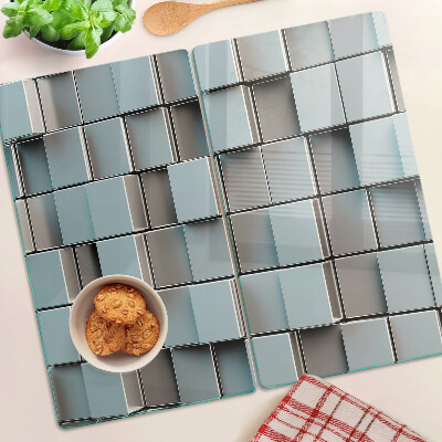 Planche à découper en verre Carreaux géométriques dans les tons de bleu