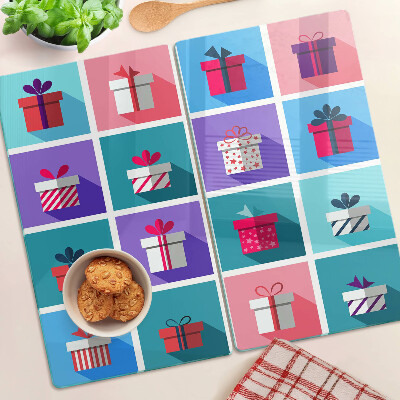 Planche à découper verre Motifs cadeaux de différentes couleurs