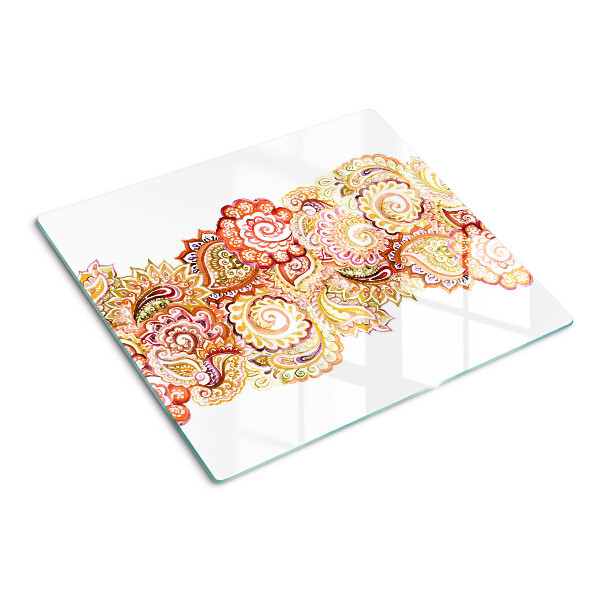 Planche à découper verre Motif cachemire dans les tons de rouge et d'or