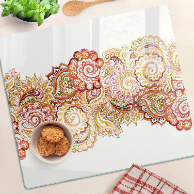Planche à découper verre Motif cachemire dans les tons de rouge et d'or