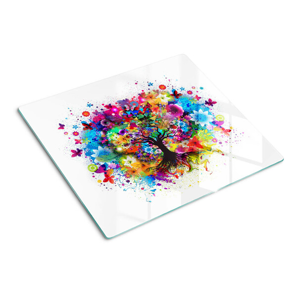 Planche à découper verre Arbre de vie coloré
