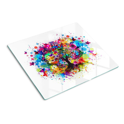 Planche à découper verre Arbre de vie coloré