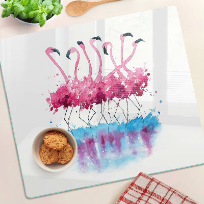 Planche à découper en verre Flamants roses en style aquarelle