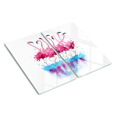 Planche à découper en verre Flamants roses en style aquarelle