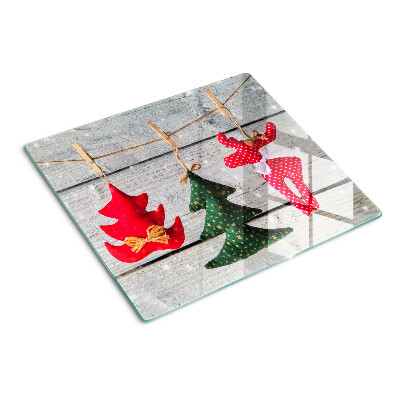 Planche à découper verre Décorations de Noël sur fond de bois