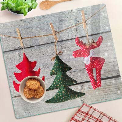 Planche à découper verre Décorations de Noël sur fond de bois