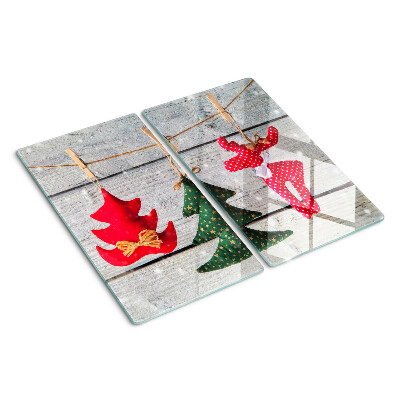Planche à découper verre Décorations de Noël sur fond de bois