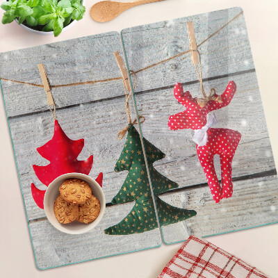 Planche à découper verre Décorations de Noël sur fond de bois