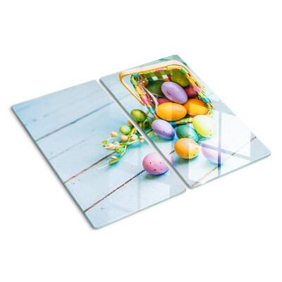 Planche à découper en verre Oeufs de Pâques colorés dans un panier