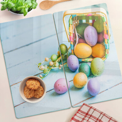 Planche à découper en verre Oeufs de Pâques colorés dans un panier